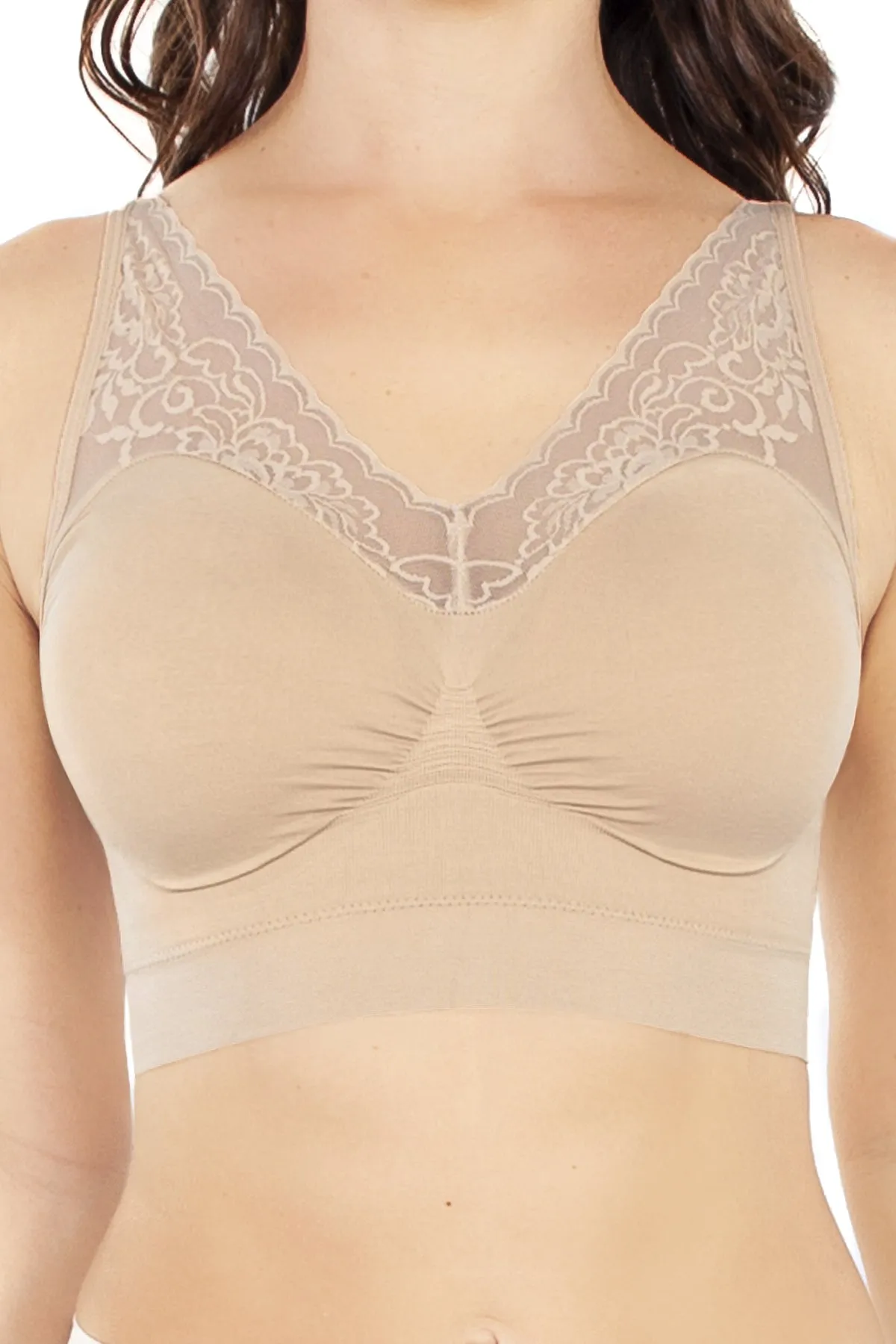 Seamless Leisure Bra With Lace Neckline