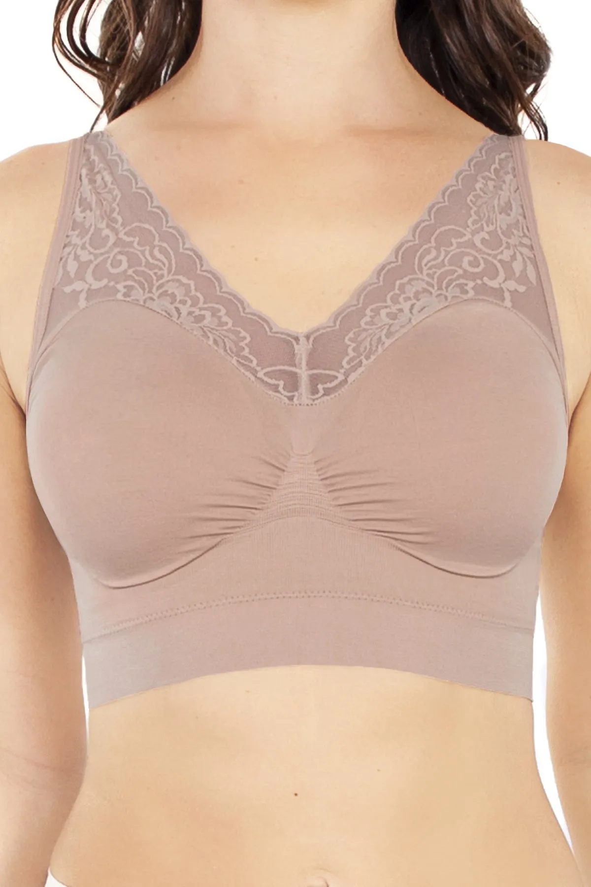 Seamless Leisure Bra With Lace Neckline