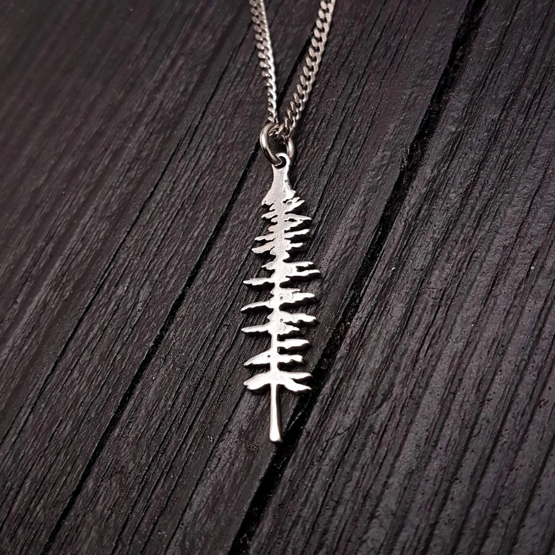 Silver Spruce Tree Silhouette Charm Sitka Pendant Necklace Solid Cast 925 Sterling Silver