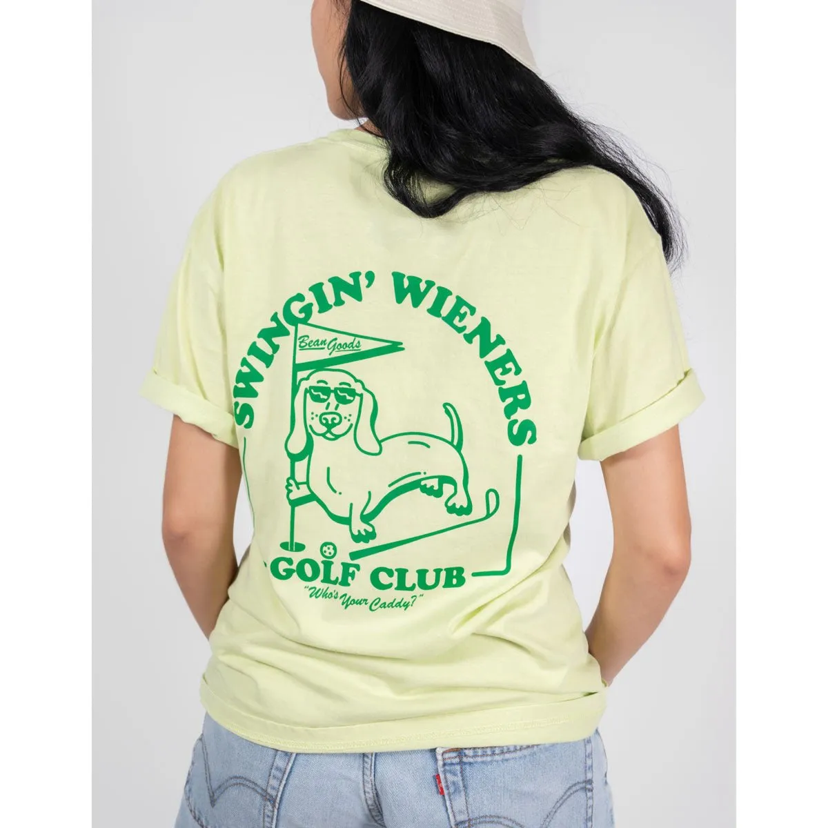 swingin’ wieners golf club unisex pocket tee | birdie green