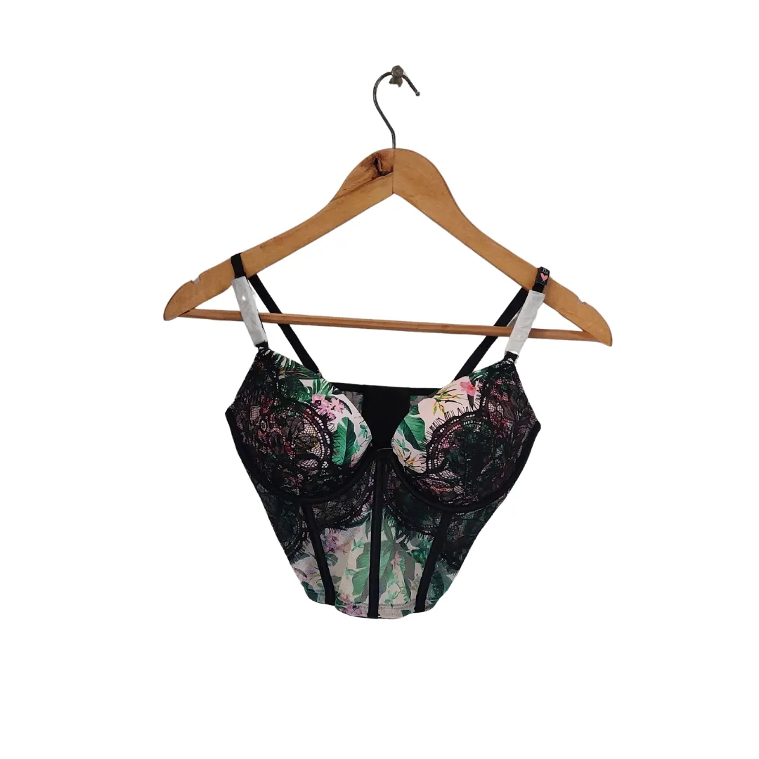 Victoria's Secret Pink Floral & Black Lace Corset Set | Brand new |